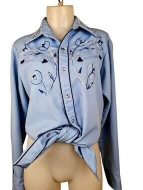 MWG Westerns Best Vintage Shirt Blue Rockabilly Western Country Cowboy